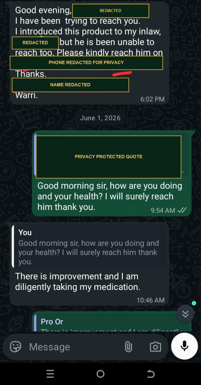 Verified WhatsApp Testimony Screenshot: There is improvement and I am diligently taking my medication